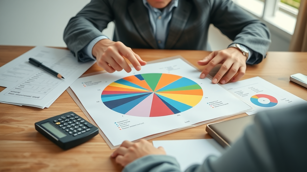 organized financial planner assembling a pie chart of diverse revenue streams for a comprehensive financial sustainability plan