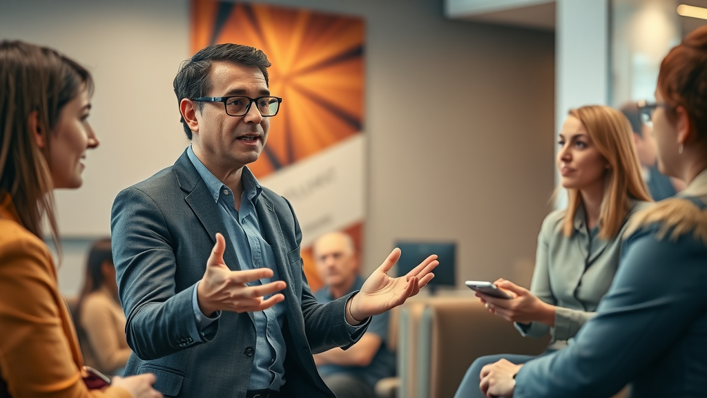 business leader with engaged team, symbolizing retention as competitive advantage