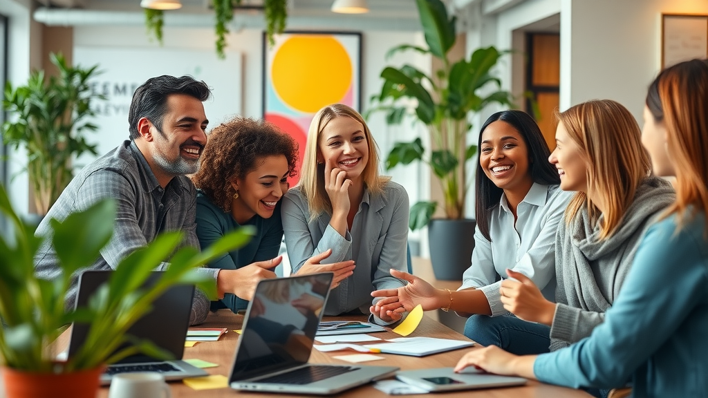 strong organizational culture - inspirational office environment with collaborative supportive team and brainstorming, vibrant open-plan